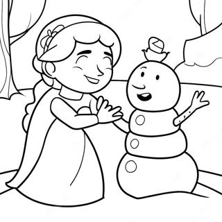 Kleurplaat Van Elsa Die Een Sneeuwpop Bouwt 97547 36453