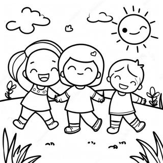 Blije Kinderen Spelen Op Een Zonnige Dag Kleurplaat 98164-37061