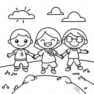 Blije Kinderen Spelen Op Een Zonnige Dag Kleurplaat 98164-37062