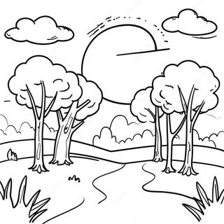 Zonnig Landschap Met Bomen Kleurplaat 99293-37948